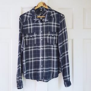 PAIGE Mya Plaid Button Down Drapey Shirt